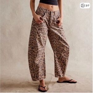 Free People Leopard Print Wide-Leg Jeans